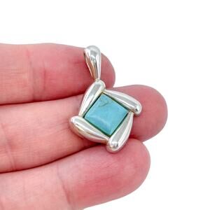 Estate Sterling Silver 925 Turquoise-Color Magnesite Square Pendant